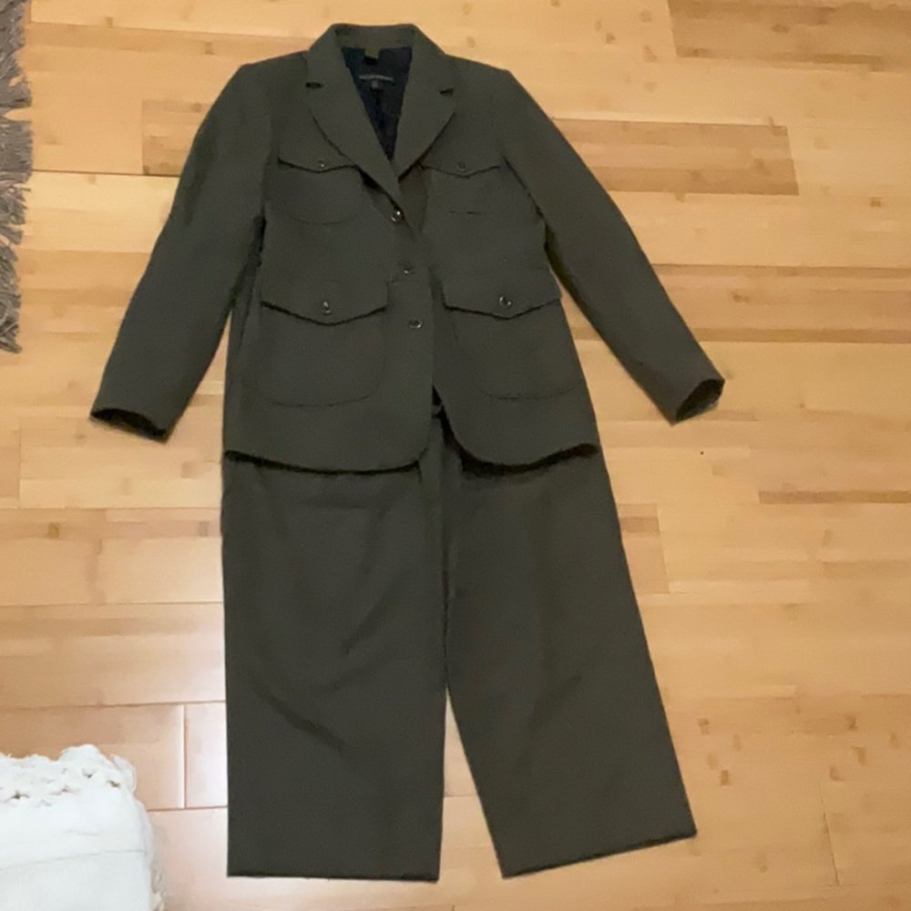 Wool set Green jacket and pants high waisted 4 short